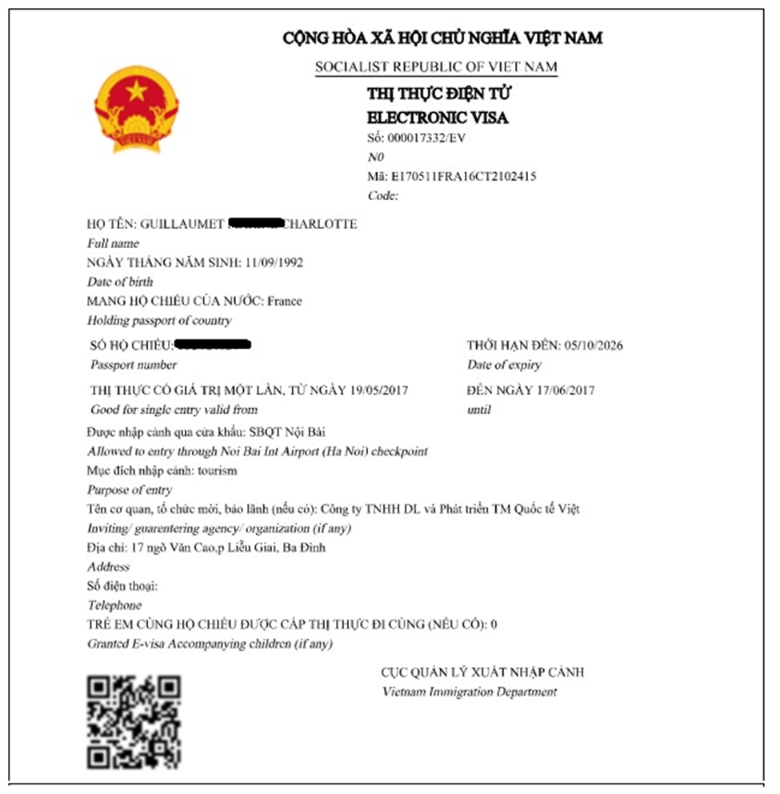 Format of a Vietnam e Visa